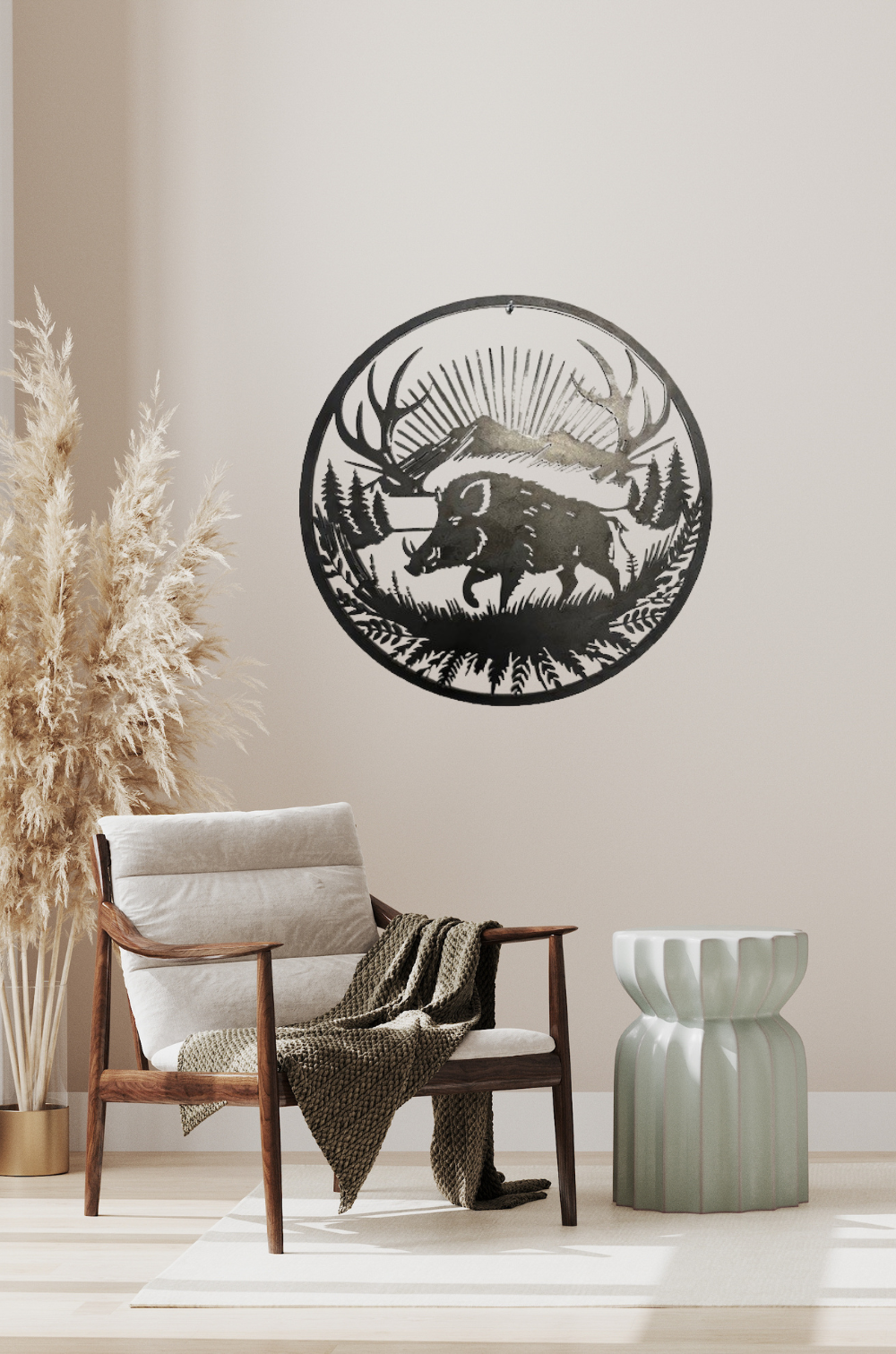 AR0499 Découpe plasma Sanglier forêt 49x49 cm